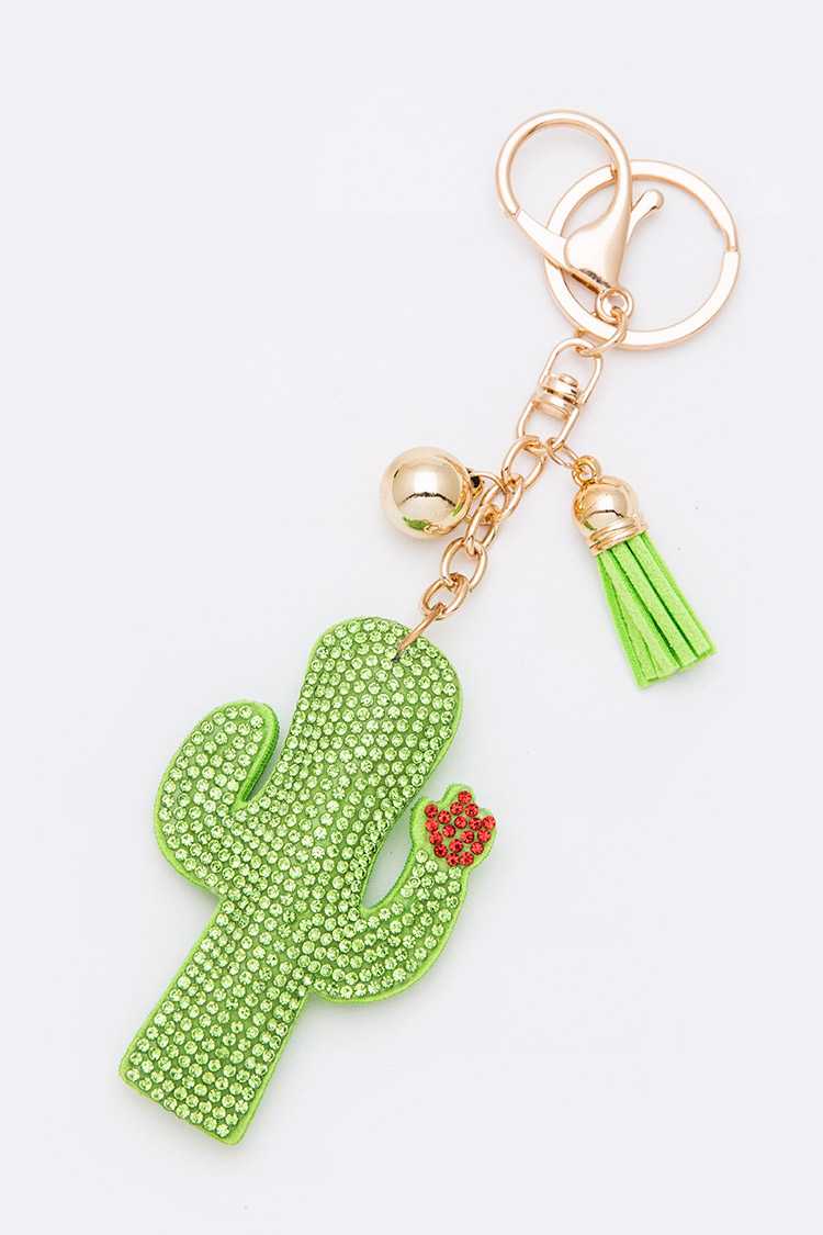 CRYSTAL CACTUS TASSEL KEY CHAIN