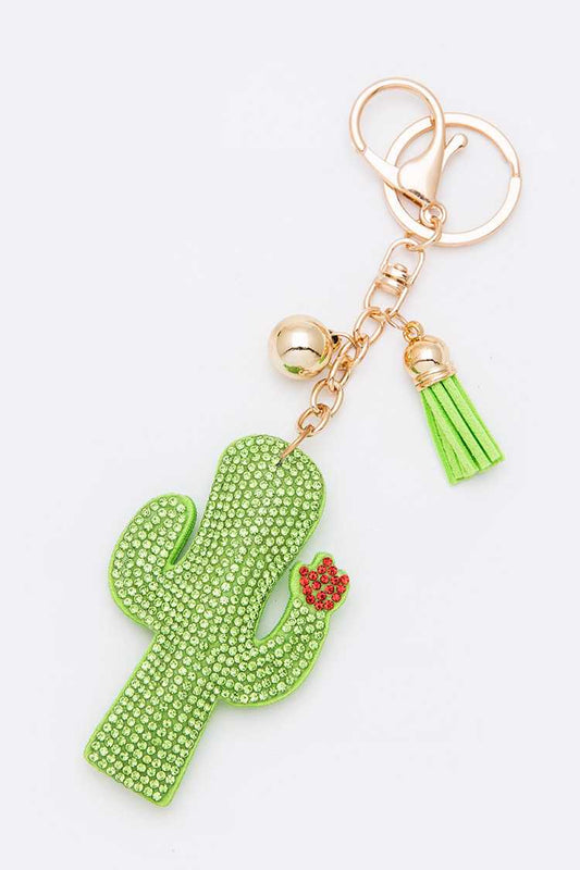 CRYSTAL CACTUS TASSEL KEY CHAIN