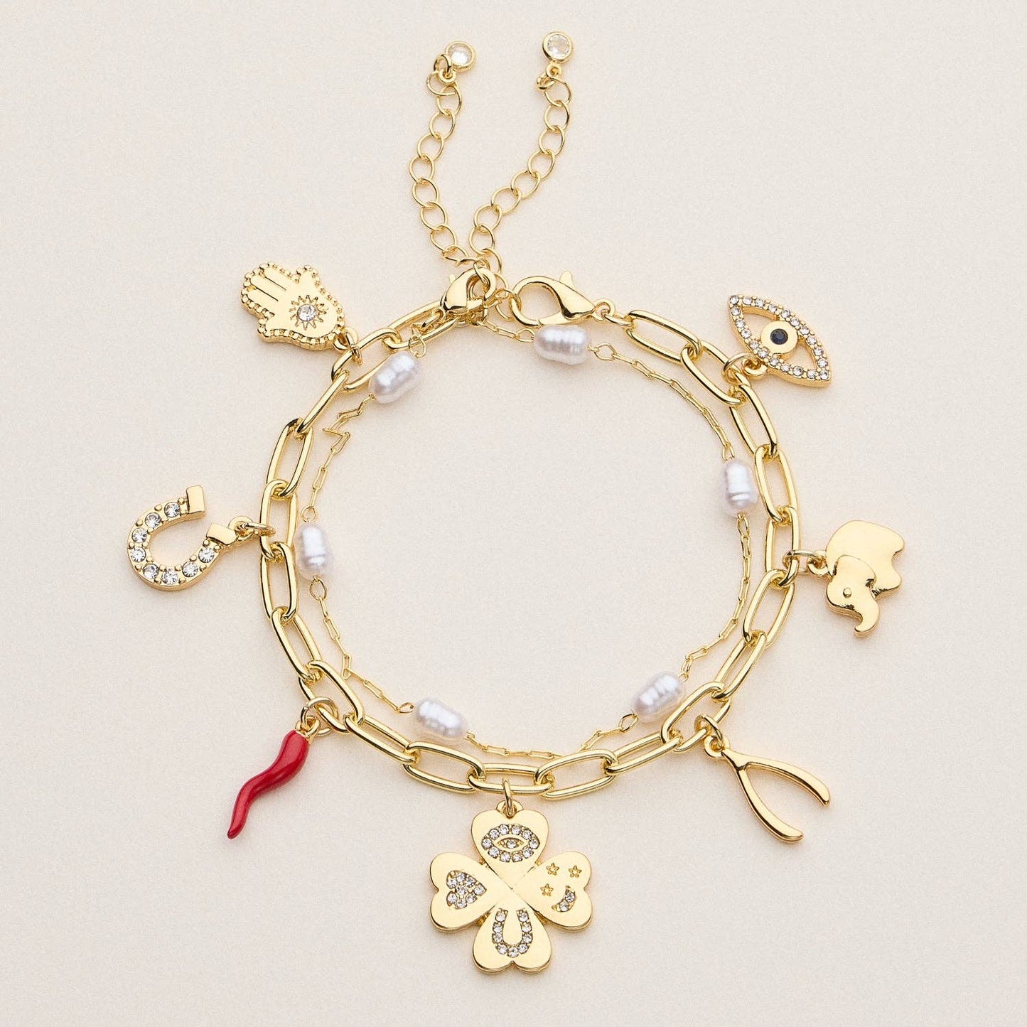 Lucky Charm Bracelet with Pearl and Crystal Accents