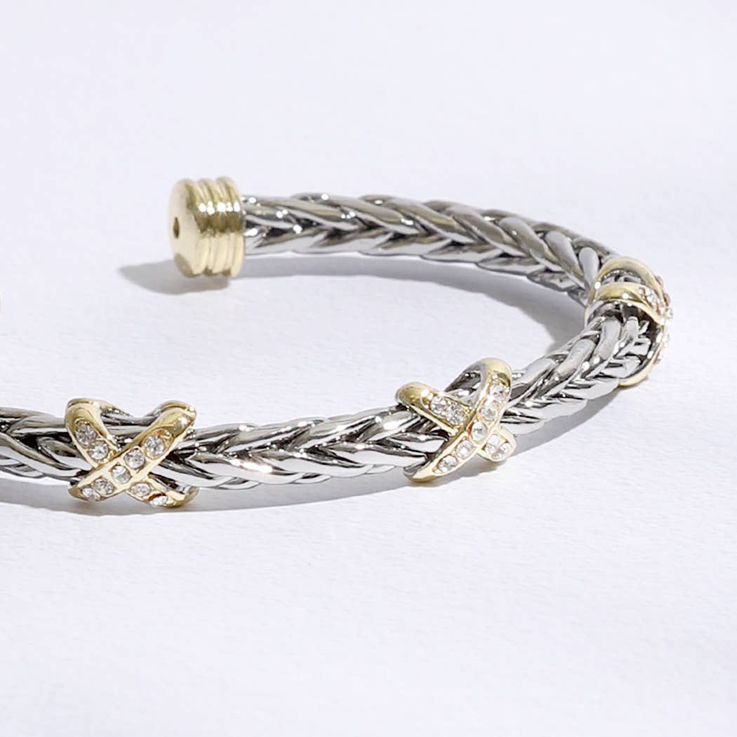 Three X Stations Braided Bangle Bracelet
