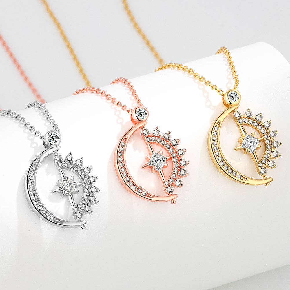 Sun Moon Star Fidget Spinner Charm Necklace in Solid Copper