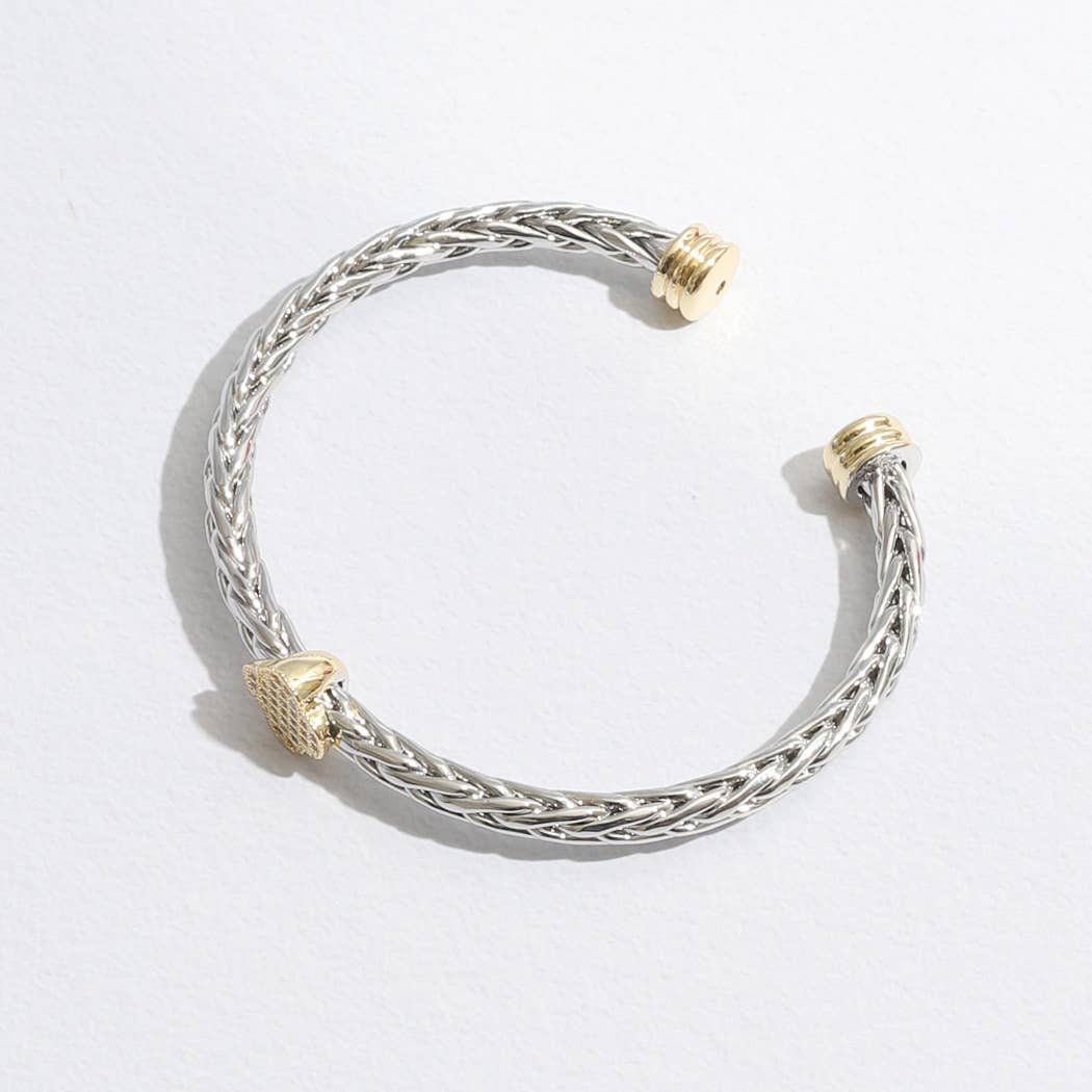 Clover Braid Bangle Two Tone Cuff Bracelet
