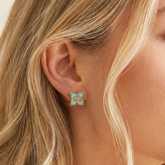 Gold Turquoise Clover Pave Earrings