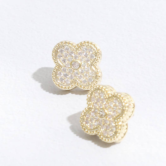 Gold Tone Outline Pave Clover Post Earrings