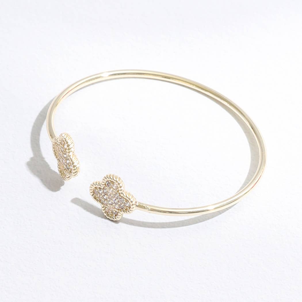 Thin Gold Tone Wire Two Clover Edges Bracelet