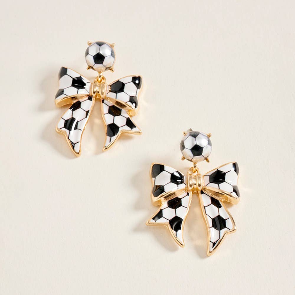 Soccer Bow Drop Dangle Earrings