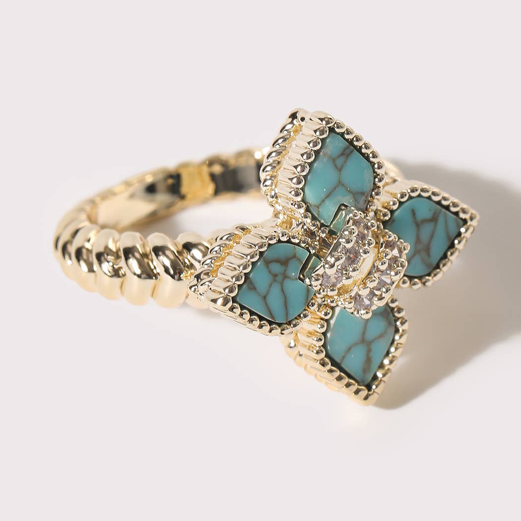 Gold Turquoise Clover Ring