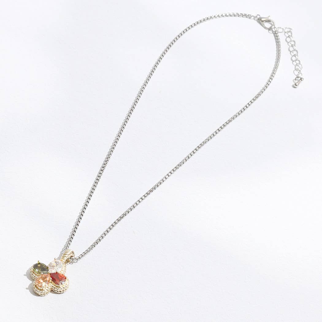 Gold Tone Clover Colored Rhinestone Necklace