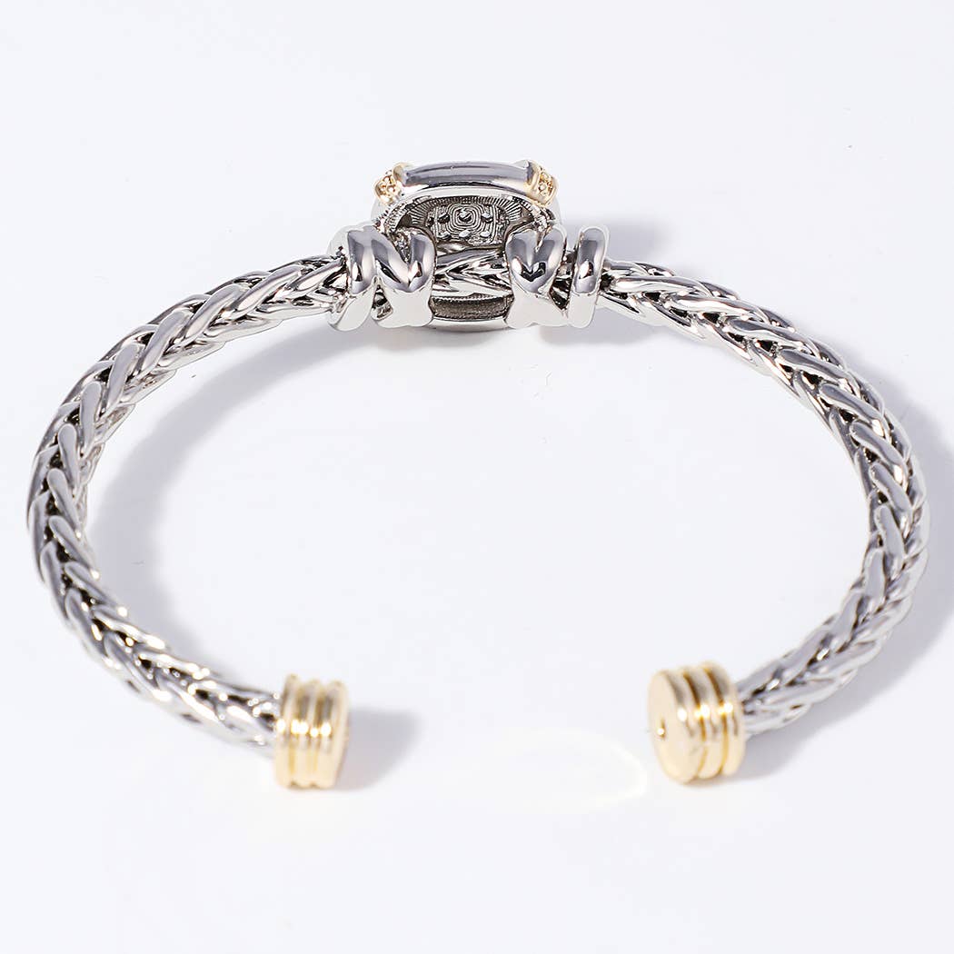 Tow-Tone Square Braided Cuff Bangle Bracelet