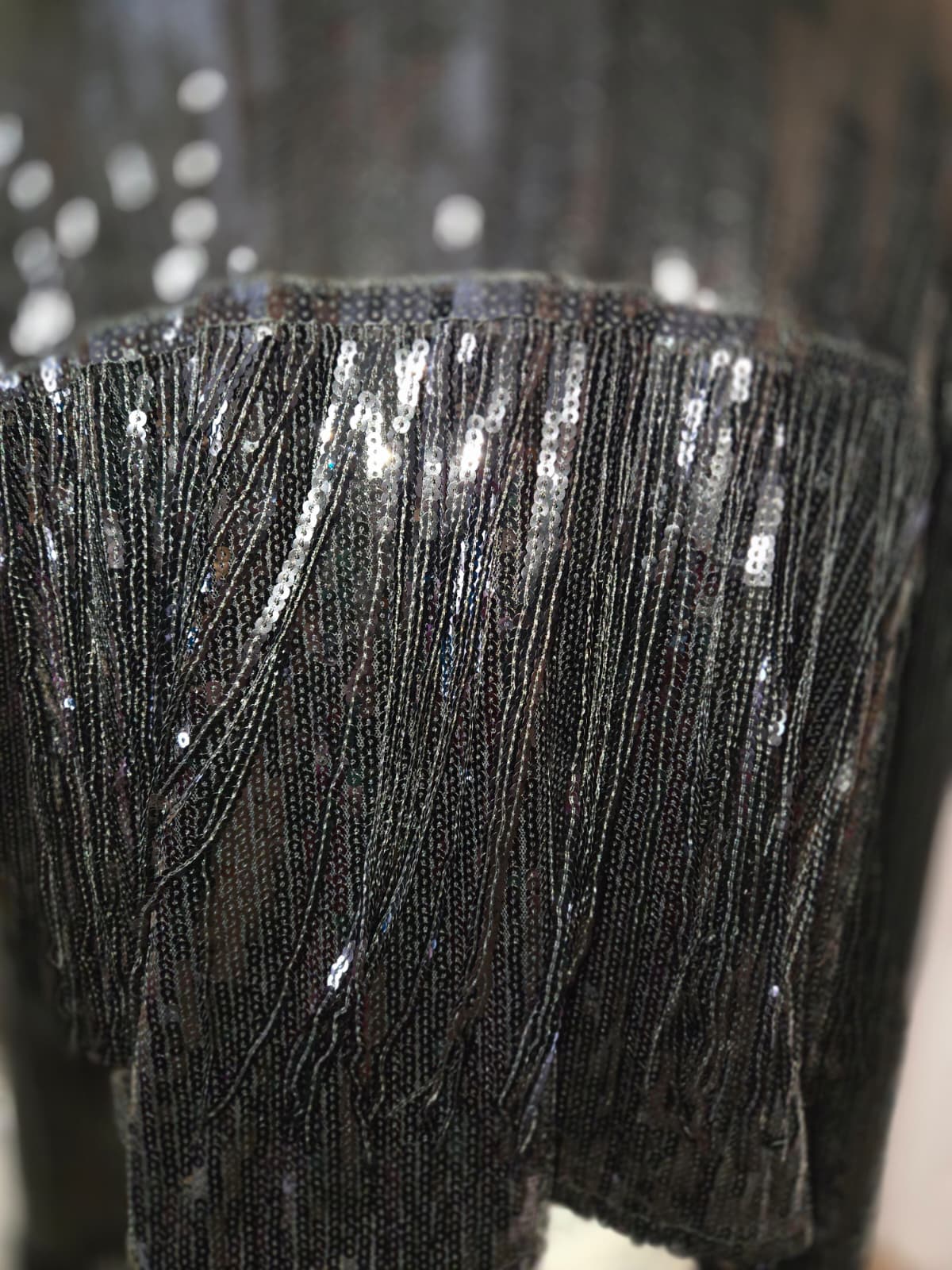 Blue & Buttercup Women's Large Black Sequin Fringe Open Front Jacket