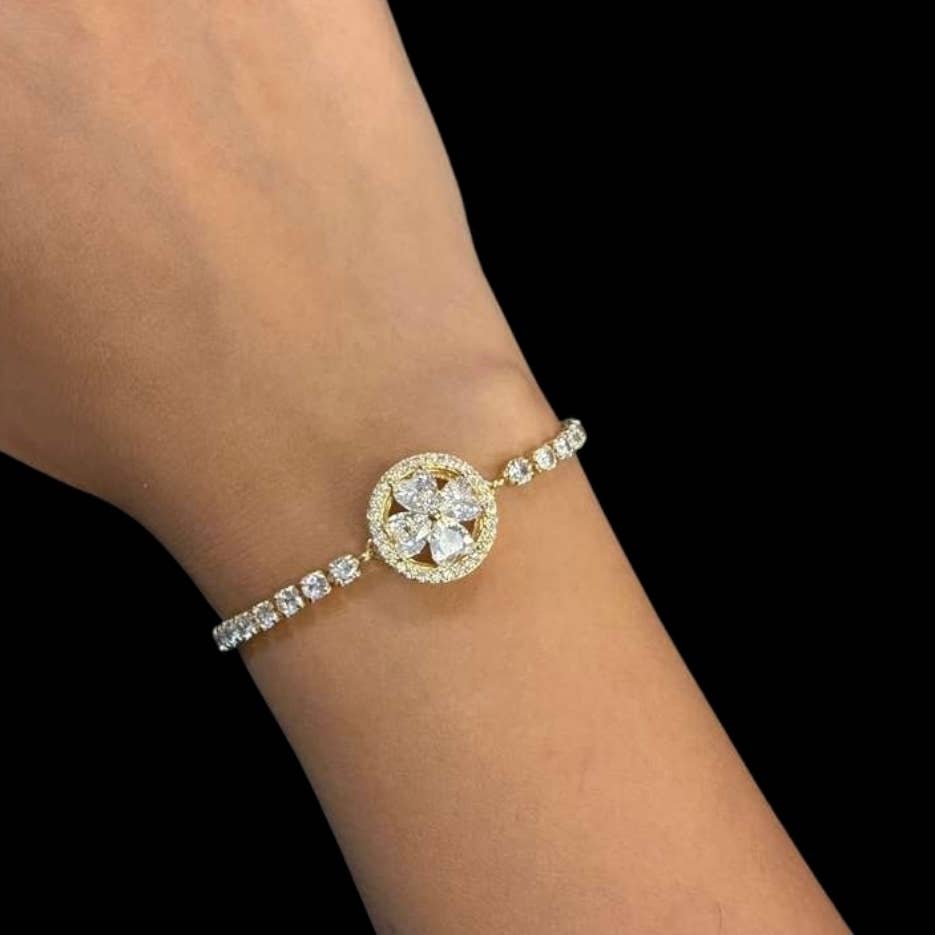 Rotating Spinner Halo Crystal Bracelet – Tennis Style