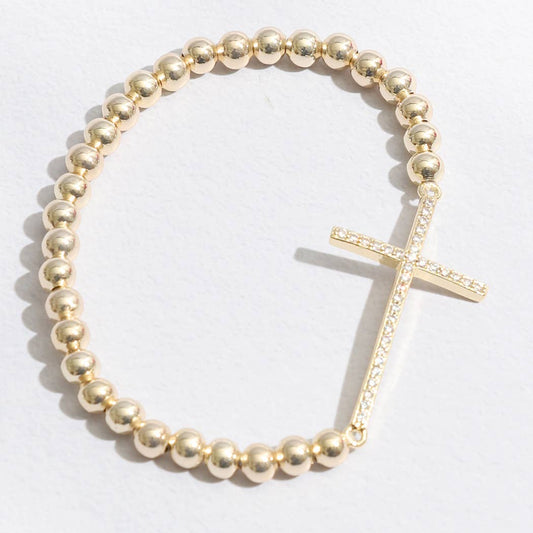 Cross Beaded Gold Tone Bracelet