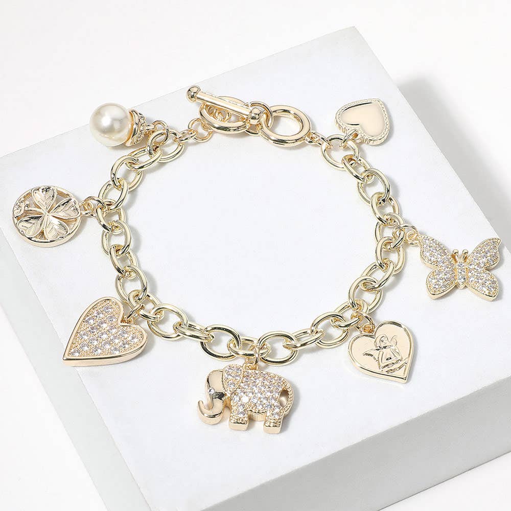 14K Gold Plated Stone Paved Elephant Heart Bracelet