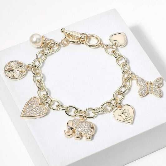 14K Gold Plated Stone Paved Elephant Heart Bracelet