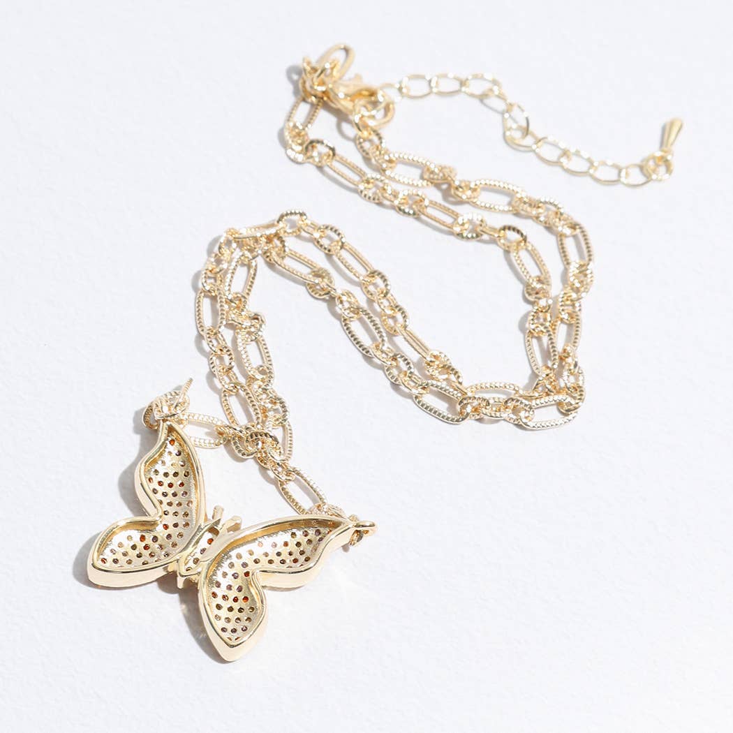 Colorful Butterfly Pendant Linked Necklace