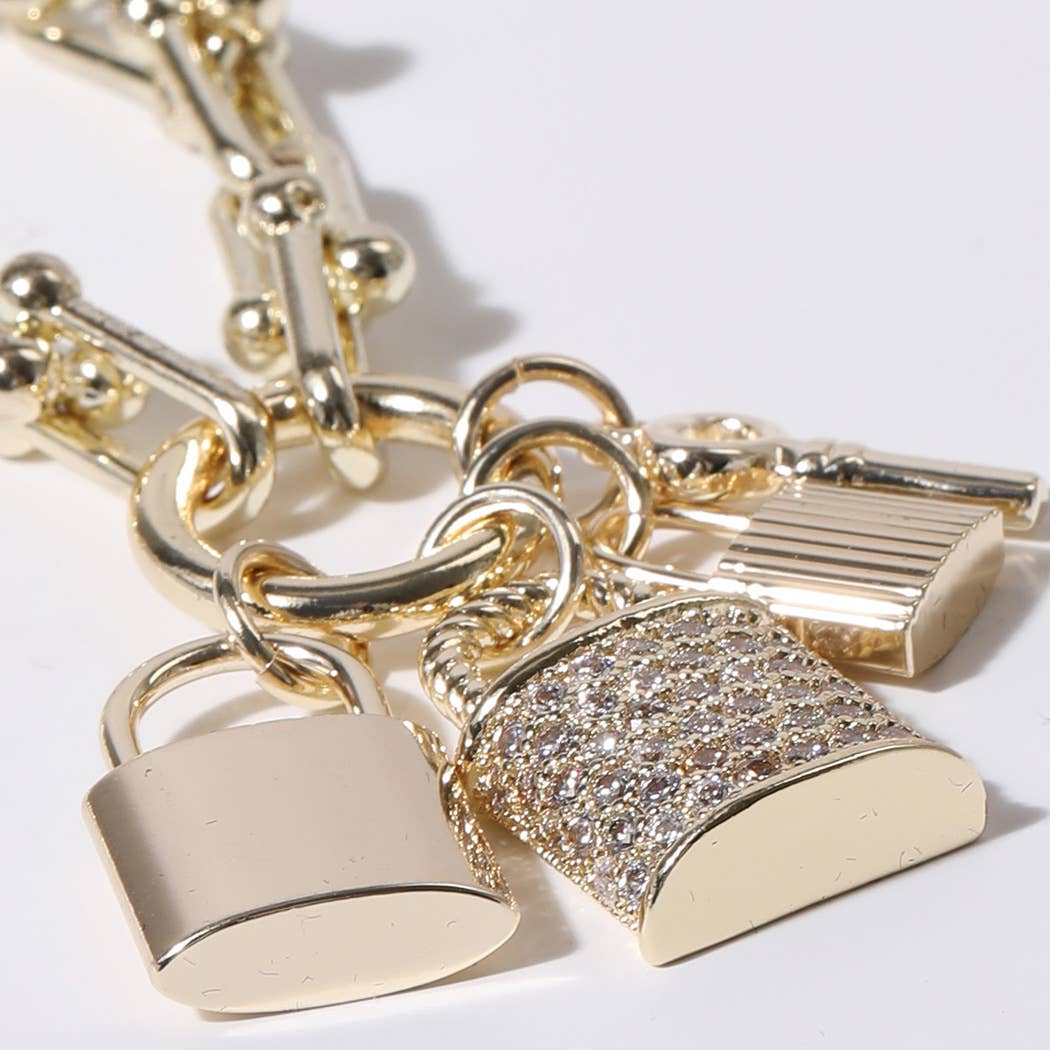 Locks Key Pendant Gold Plated Chain Necklace