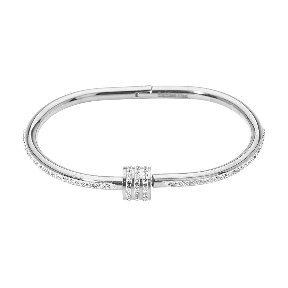 Stainless Steel Stone Accent Hinged Bangle Bracelet