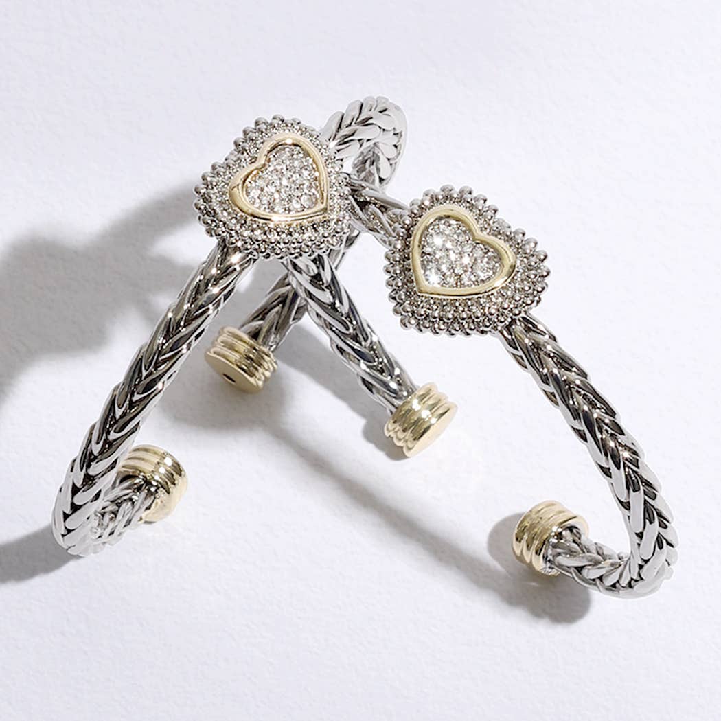 Heart Station Design Braided Bangle Bracelet