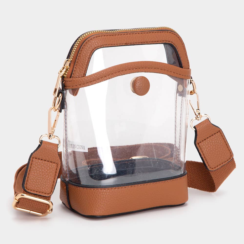 Solid Faux Leather Transparent Crossbody Bag
