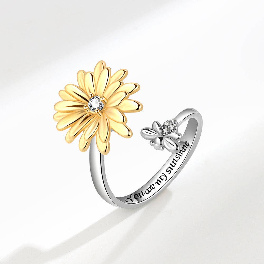 Daisy Flower Bee Anxiety Fidget Spinner Ring