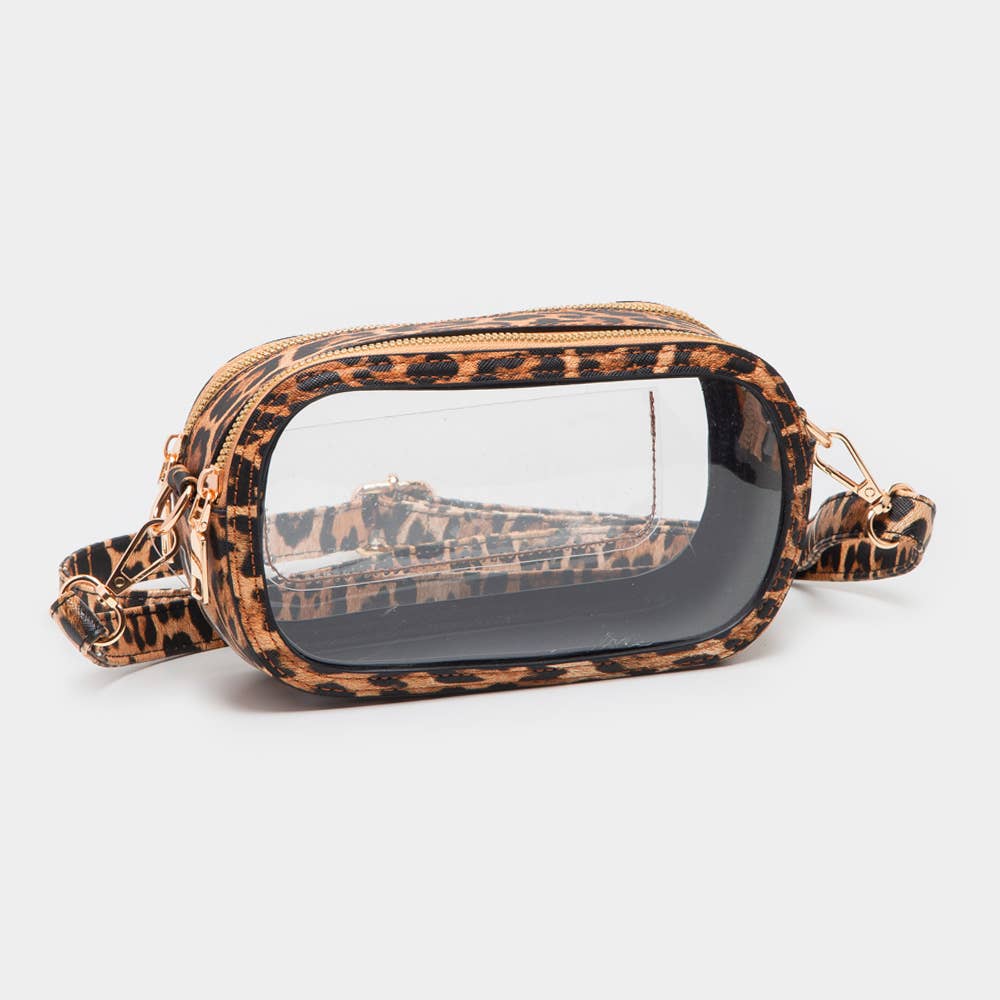 Solid Faux Leather Transparent Rectangle Crossbody Bag