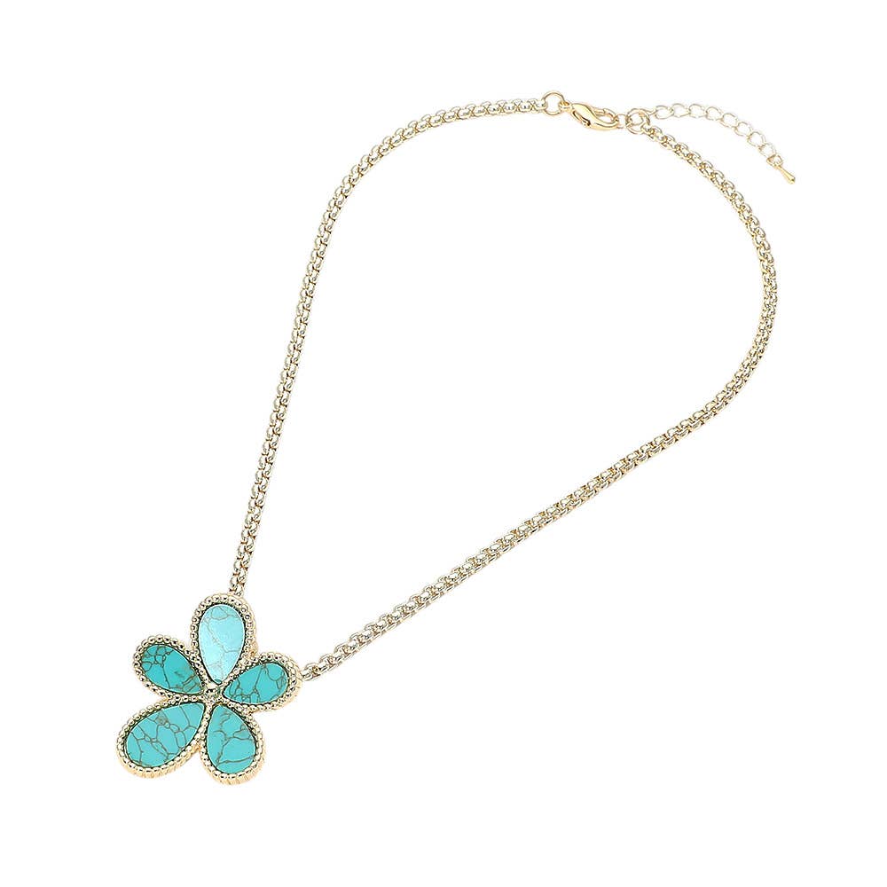 14K Gold Plated Turquoise Floral Pendant Necklace