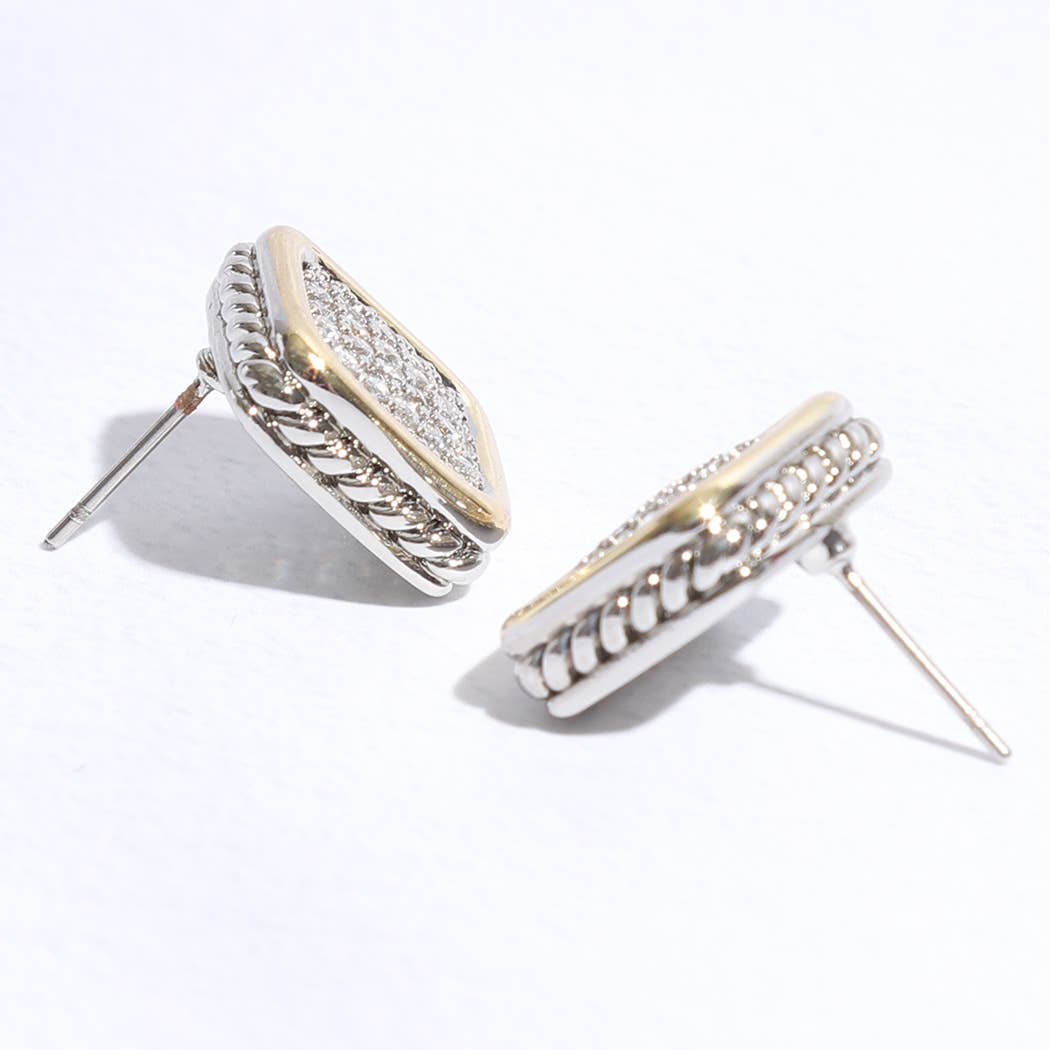 Two-Toned Square Pave Post Earrings
