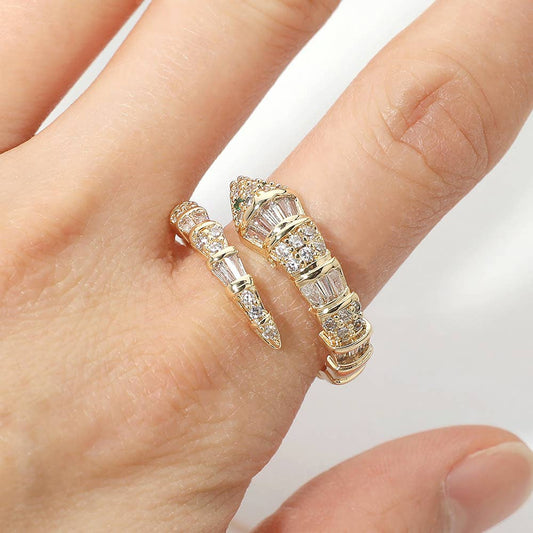 Snake Head Baguette Pave Wrap Ring