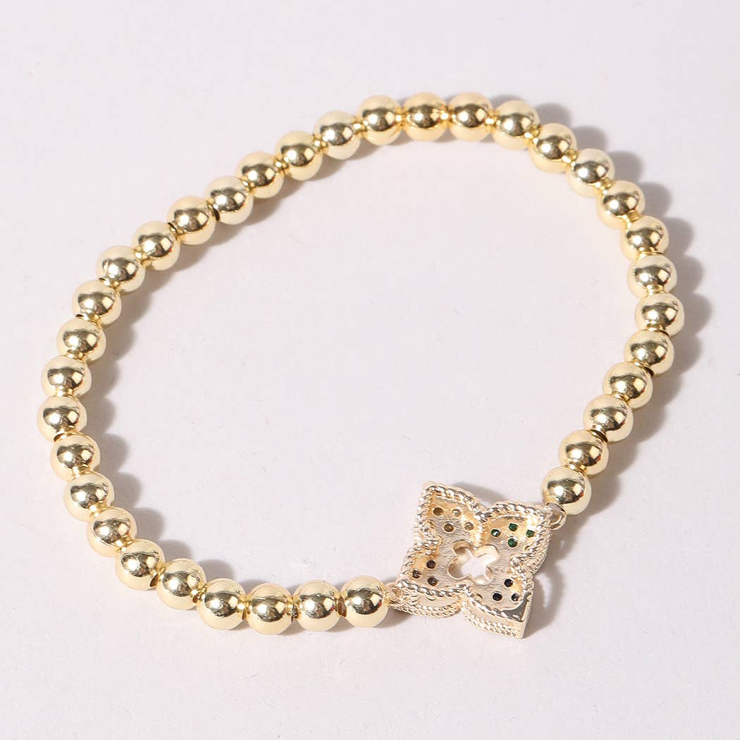 Multicolor Flower Pave Beaded Bracelet