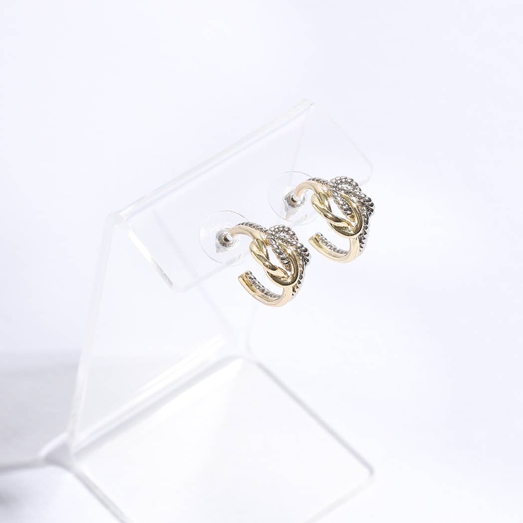 Two-Toned Chain Knotted Huggie Hoop Earrings