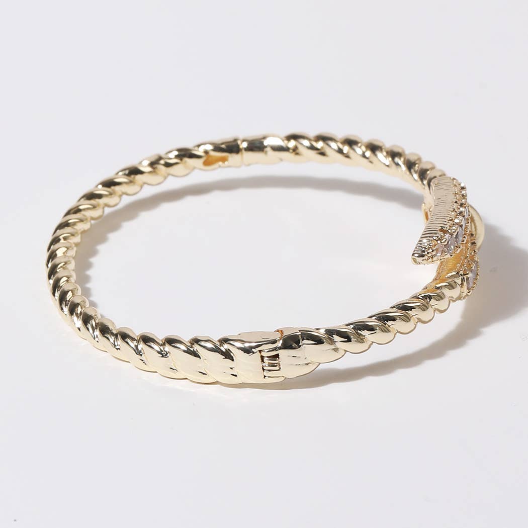 Pave Edge Twisted Gold Plated Bangle Bracelet