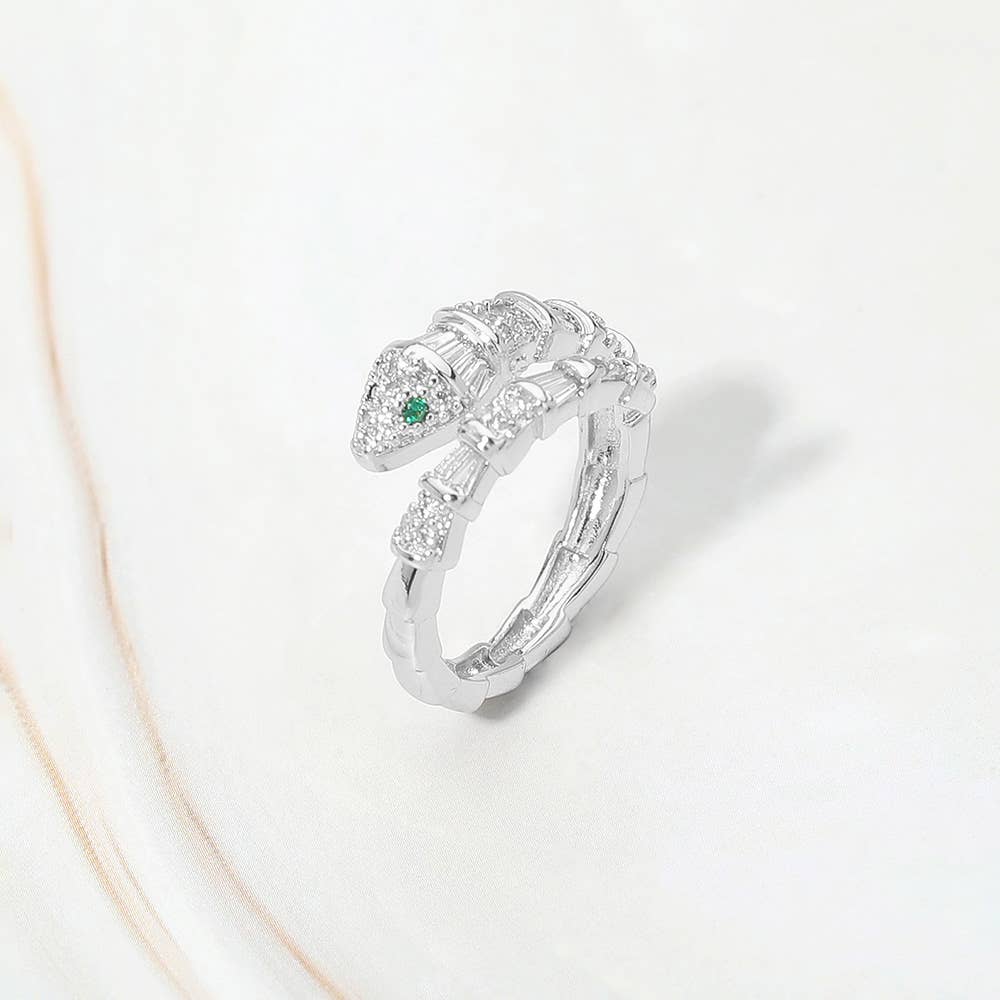 Snake Head Baguette Pave Wrap Ring