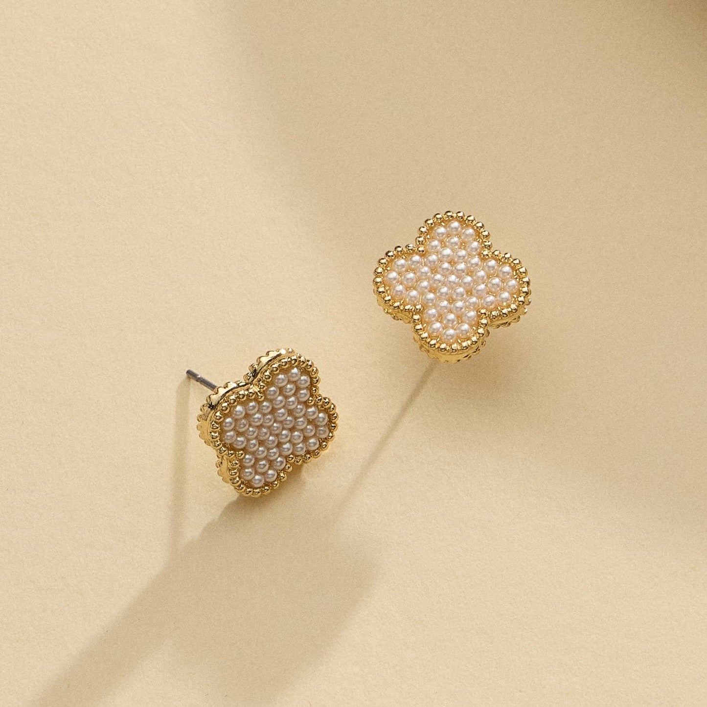 Pearl Clover Stud Earrings | Gold & Silver Tone