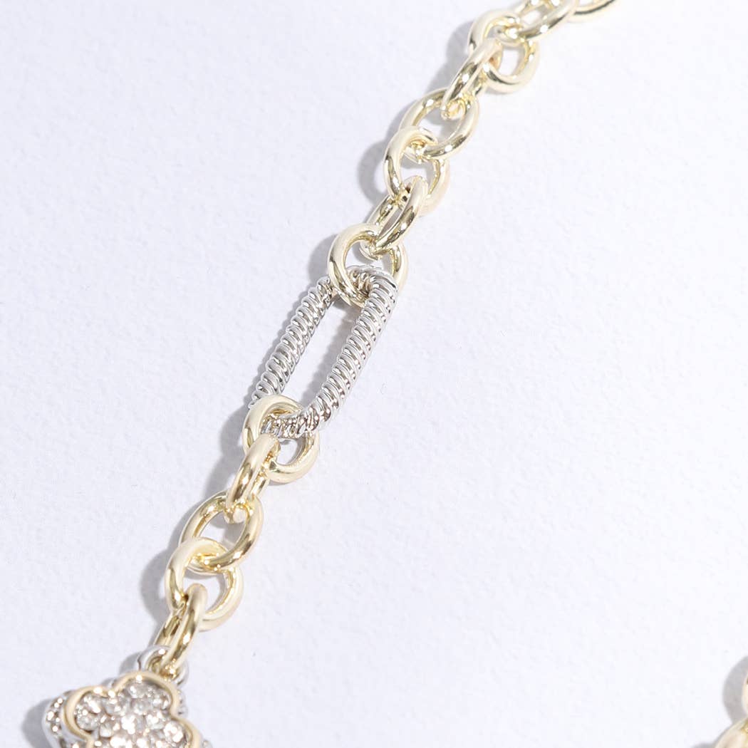 Clover Pendant Multi-Toned Link Necklace