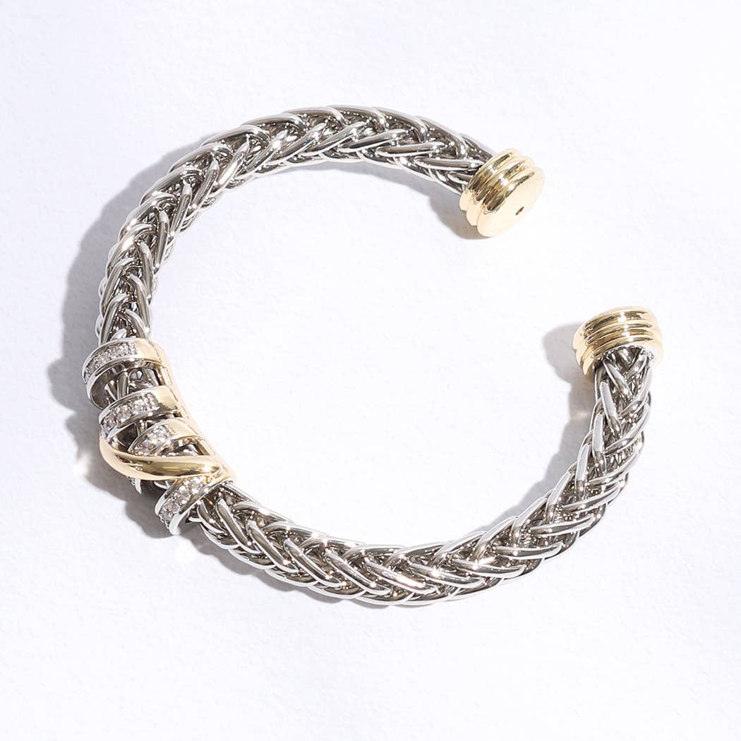 Ponytail 7MM Cross Pave Bar Bangle Bracelet