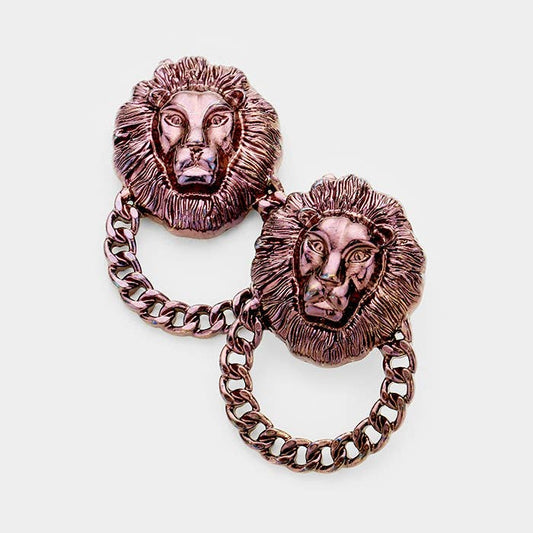 Lion Accented Chain Knocker Earrings
