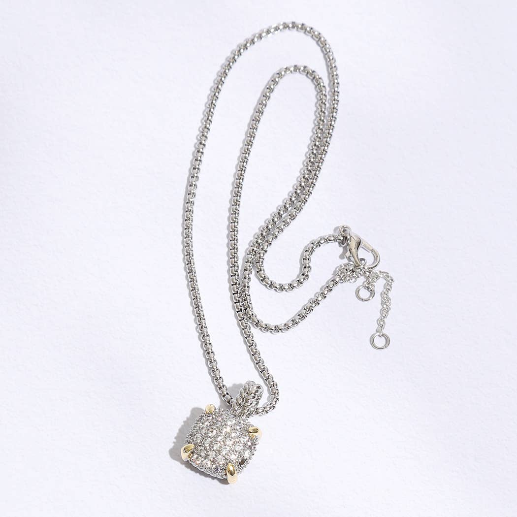 Square Shape Pave CZ Pendant Necklace