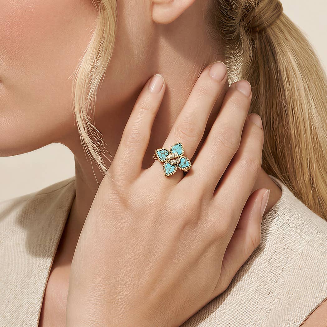 Gold Turquoise Clover Ring