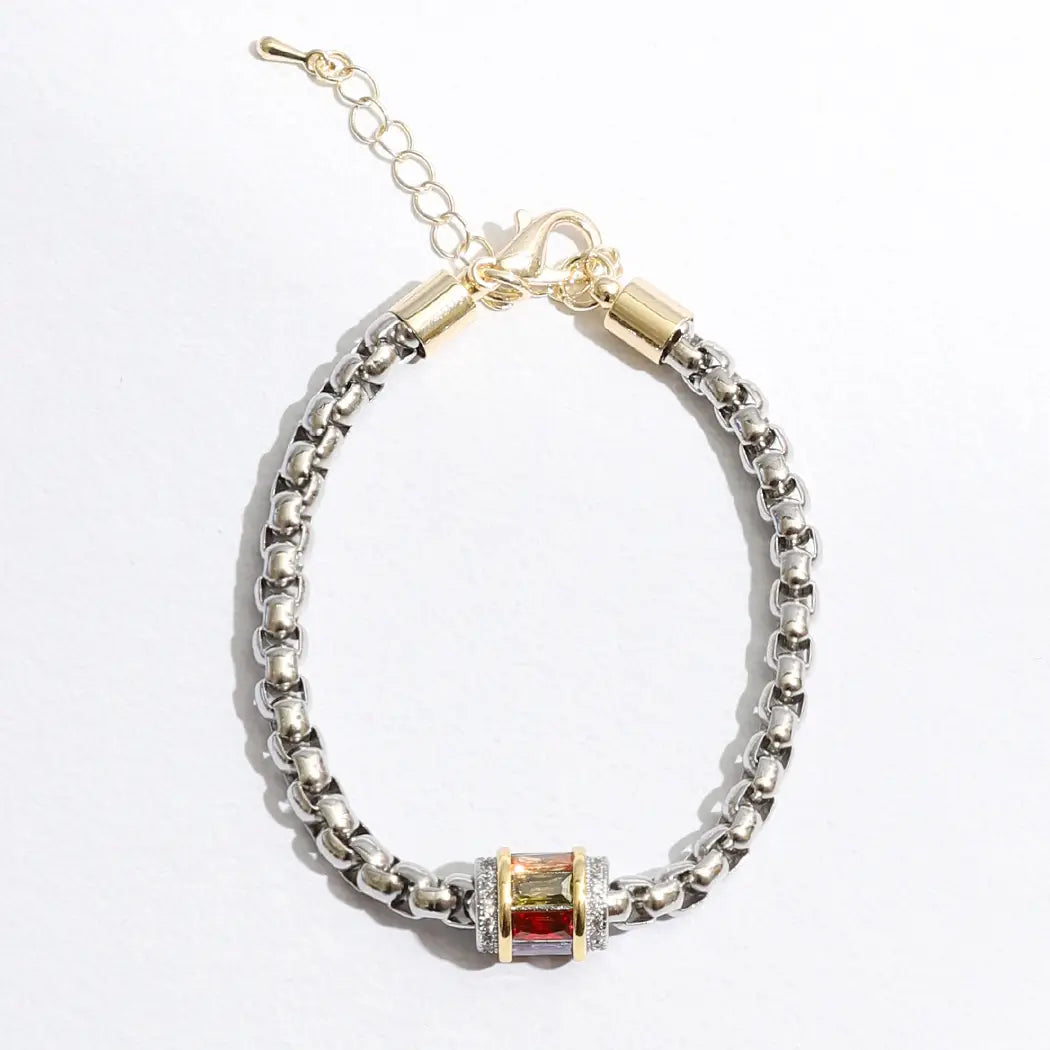 Multi Tone Cylinder Charm Chain Bracelet