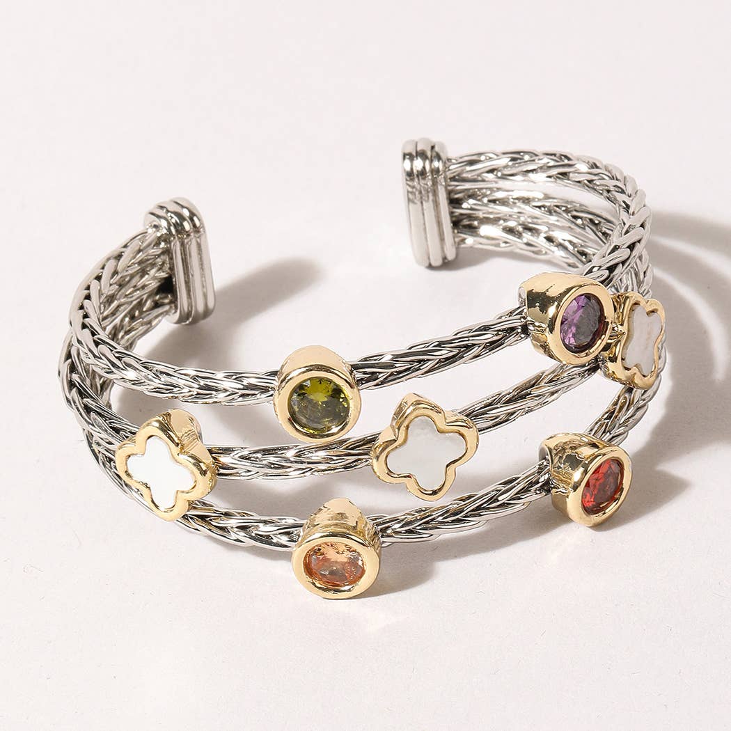 Stone Multicolor Pointed Clover Cuff Bracelet