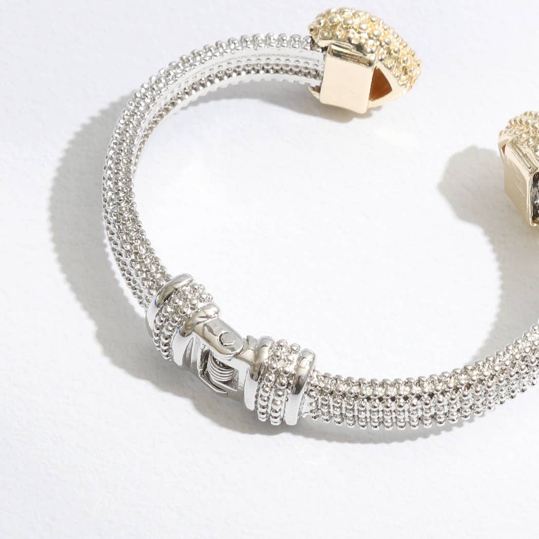 Textured Bangle Two Tone Heart Edge Bracelet