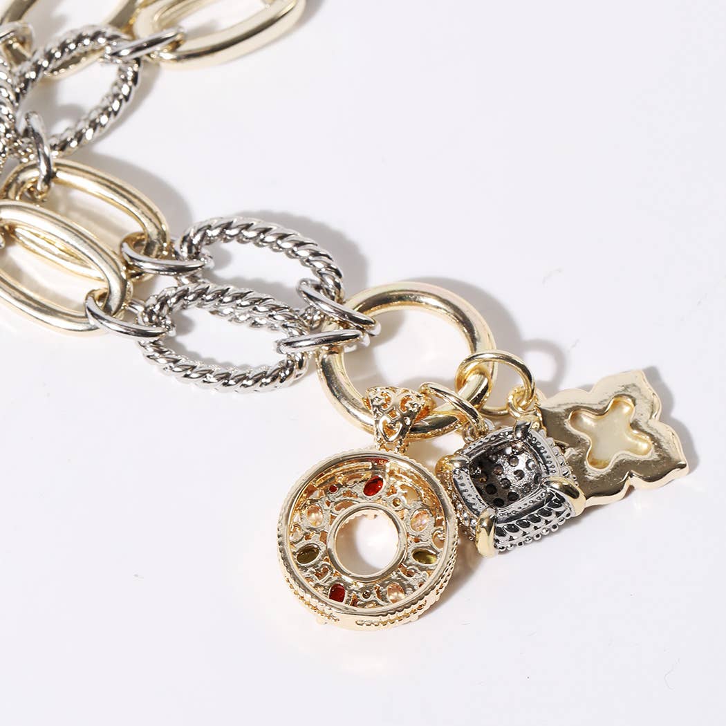 Clover & Oval 3 Multi Pendants Chain Necklace