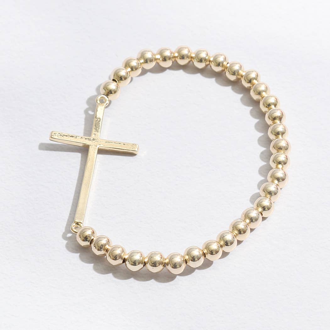 Cross Beaded Gold Tone Bracelet