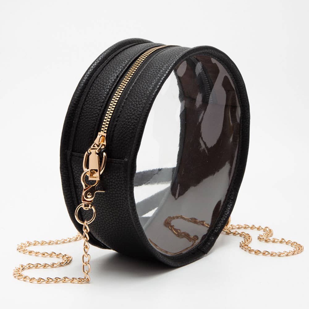 Faux Leather Transparent Round Crossbody Bag