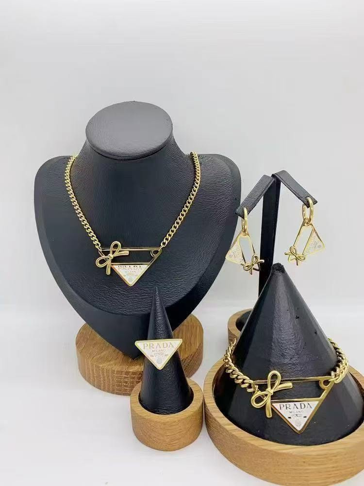 Gold‑Tone Triangle Enamel Jewelry Set
