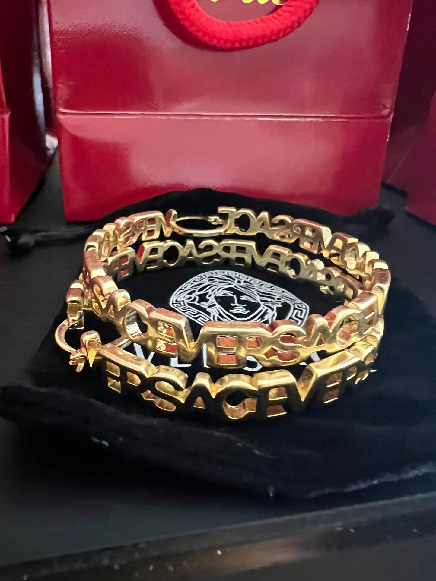 Gold-Tone Statement Earrings with Cutout Lettering