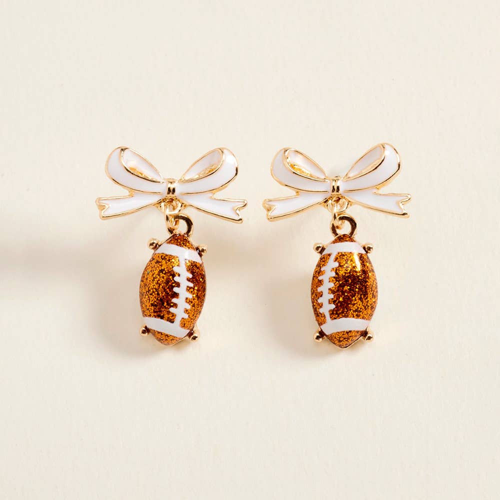 Bow Accent Football Drop Dangle Earrings
