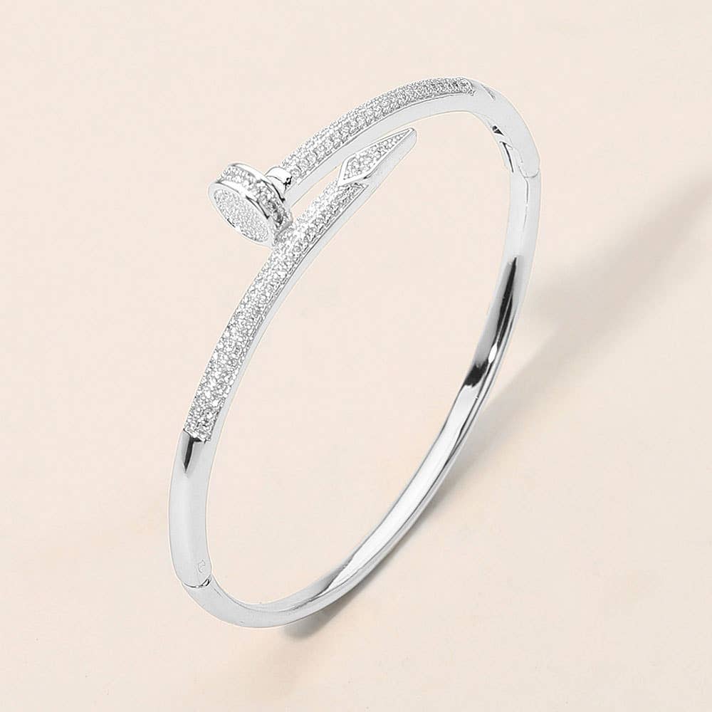 Stone Paved Nailhead Accent Hinged Bangle Bracelet