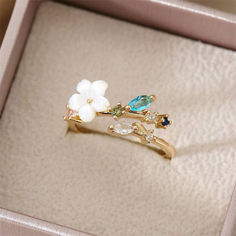 Mother Of Pearl Cherry Blossom Flower Ring in Solid Copper
