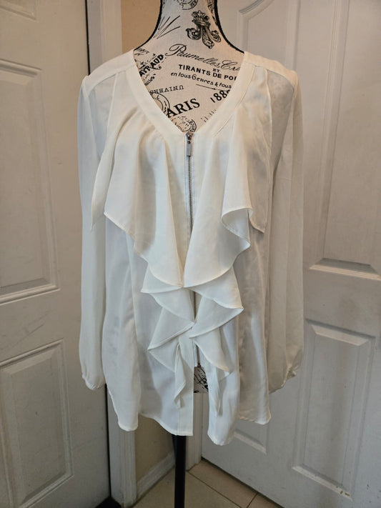 Monroe & Main Zip Front Ruffle Blouse – Size Small